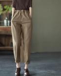 New Arrival Springautumn  Style Women Loose Casual Elastic Waist Ankle Length Pants All Matched Cotton Harem Pants W05p