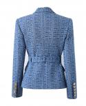 Custom Luxury Washed Fabric Wholesale Geometric Pattern Denim Jackets For Ladies Women Fashion Blazer With Belt  Blazers