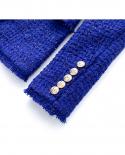 New Winter Thick Fabric Tweed Royal Blue Jackets For Women 2022 Shining Skinny Luxury Lady Blazer  Blazers