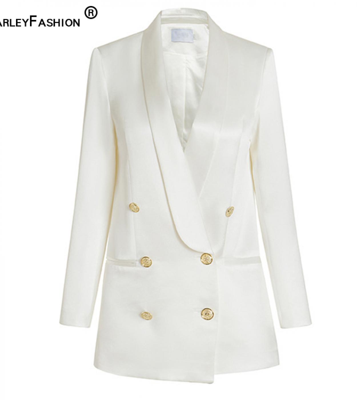 Harleyfashion Elegant Office Design Shawl Collar Luxury Fabric Acetate White Long Loose Oversize  Qualiity Women Blazerb