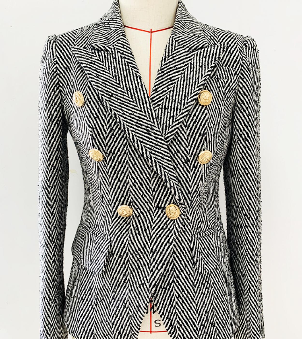 High Street Newest 2023 Fw Designer Jacket Women Slim Fitting Lion Buttons Herringbone Tweed Blazer