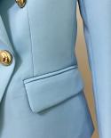 High Quality Newest  Designer Jacket Fashion Womens Classic Slim Fitting Lion Buttons Double Breasted Blazer Baby Blue 