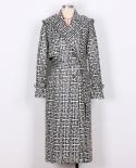 High Quality Newest Fall Winter 2022 Designer Womens Geometrical Monogram Jacquard Belted Trench Overcoat  Trench