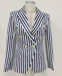 High Quality Newest Fashion 2022 Designer Blazer Womens Classic Lion Buttons Double Breasted Vertical Striped Blazer Ja