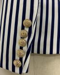 High Quality Newest Fashion 2022 Designer Blazer Womens Classic Lion Buttons Double Breasted Vertical Striped Blazer Ja