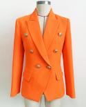High Quality Newest  Designer Blazer Womens Lion Buttons Double Breasted Blazer Jacket Neon Orange  Blazers