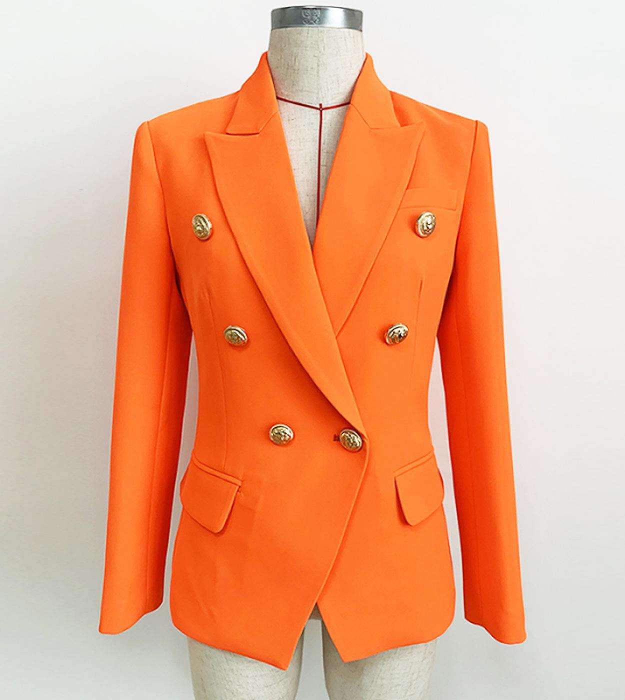 High Quality Newest  Designer Blazer Womens Lion Buttons Double Breasted Blazer Jacket Neon Orange  Blazers