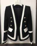 High Quality New Fashion  Designer Blazer Jacket Womens Classic Black White Color Block Metal Buttons Blazer  Blazers