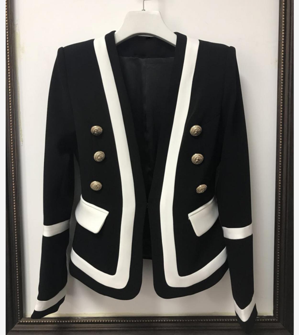 High Quality New Fashion  Designer Blazer Jacket Womens Classic Black White Color Block Metal Buttons Blazer  Blazers