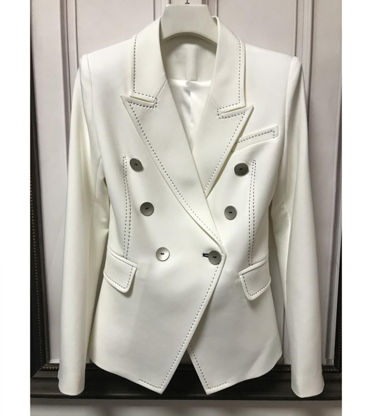 High Quality 2023 Designer Blazer Jacket Womens Double Breasted Shell Buttons Contrast Top Stitching Slim Fitting Blaze