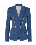 High Quality Newest 2023 Designer Jacket Womens Classic Slim Fitting Metal Lion Buttons Double Breasted Imitation Denim