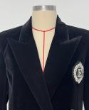 High Street Newest 2023 Fashion Designer Jacket Womens Badge Beaded Double Breasted Velvet Long Blazer