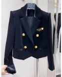 High Quality Newest 2023 Fall Winter Designer Jacket Womens Brooch Embellished Double Breasted Lion Buttons Grid Velvet