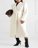 High Quality 2022 Fall Winter Designer Coat Womens Shawl Collar Single Button Belted Wool Blends Extra Long Overcoat  W