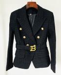 High Quality New Fashion 2022 Designer Jacket Womens Slim Fitting Double Breasted Lion Buttons Monogram Jacquard Belted