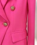 High Quality  Stylish Designer Blazer Womens Classic Double Breasted Lion Buttons Slim Fitting Blazer Jacket Hot Pink  