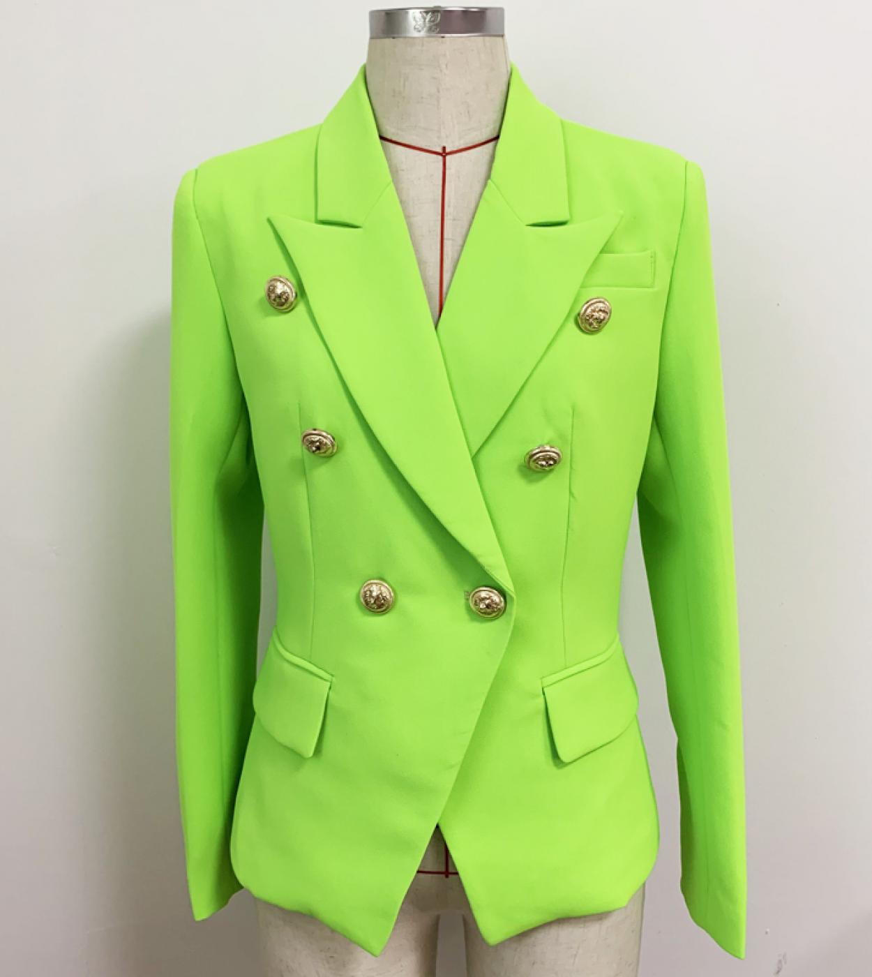 High Quality Newest 2022 Designer Jacket Womens Classic Lion Buttons Double Breasted Slim Fitting Blazer Fluorescence G