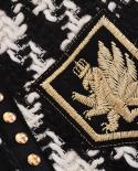 New Fashion Runway 2022 Designer Jacket Womens Long Sleeve Badge Embroidery Rivet Houndstooth Tweed Jacket Outer Coat  