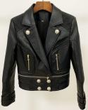 High Quality New Fashion 2022 Designer Jacket Womens Lion Buttons Synthetic Leather Motorcycle Jacket  Faux Leather