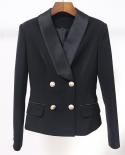 High Quality 2023 Newest Fashion Designer Jacket Womens Slim Fitting Satin Shawl Collar Double Breasted Lion Buttons Bl