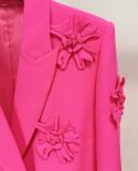 Blazer Hot Pink Embroidery Flower 2023 New Design Double Breasted Office Outfits Women Fashion  Trousers Suit Blazer Pan
