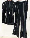 Moda Hollow Out Pantsuits Diamonds Chain Blazer Suit Mujer Boda Black Flare Pants Conjuntos de dos piezas Beading Jacket Ou