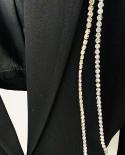 الأزياء الجوف خارج Pantsuit الماس سلسلة السترة البدلة النساء الزفاف الأسود مضيئة السراويل قطعتين مجموعات الديكور سترة Ou