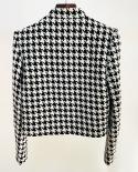 Woolen Houndstooth Blazer New Designer  Autumn Winter Elegant Fashion Stand Collar Diagonal Button Short Jacket Womenbla