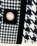 Woolen Houndstooth Blazer New Designer  Autumn Winter Elegant Fashion Stand Collar Diagonal Button Short Jacket Womenbla