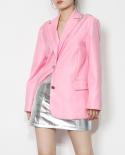 Pink Long Blazer  Summer New Style  Backless Beading Two Button Fashion Personality Womens Blazer Suit High Qualityblaz