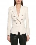  Womens Blazer Thick Fabric Doublebreasted Silver Button Slim White Black Blue Khaki Office Ladies Blazer Jacket Women 