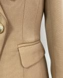 High Quality New Design Brown Khaki Blazer Jacket Gold Double Breasted Button Thick Fabric Office Ladies Women Blazer Fe