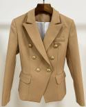 High Quality New Design Brown Khaki Blazer Jacket Gold Double Breasted Button Thick Fabric Office Ladies Women Blazer Fe