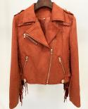 June  Lips   2022 Designer Fashion Womens Lacing Up Tassel Synthetic Suede Leather Motorcycle Biker Jacket
