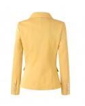 June Lips New Fashion Designer Jacket Womens Double Breasted Slim Fit Jacket Bright Yellow Leather Fabric Slim Fit Smal