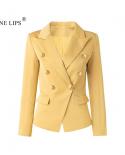 June Lips New Fashion Designer Jacket Womens Double Breasted Slim Fit Jacket Bright Yellow Leather Fabric Slim Fit Smal