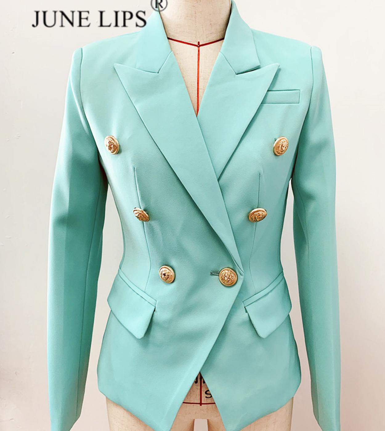 June Lips 2022 Fashion Designer Jacket Womens Classic Metal Lion Buttons Double Breasted Slim Fitting Blazer Mint