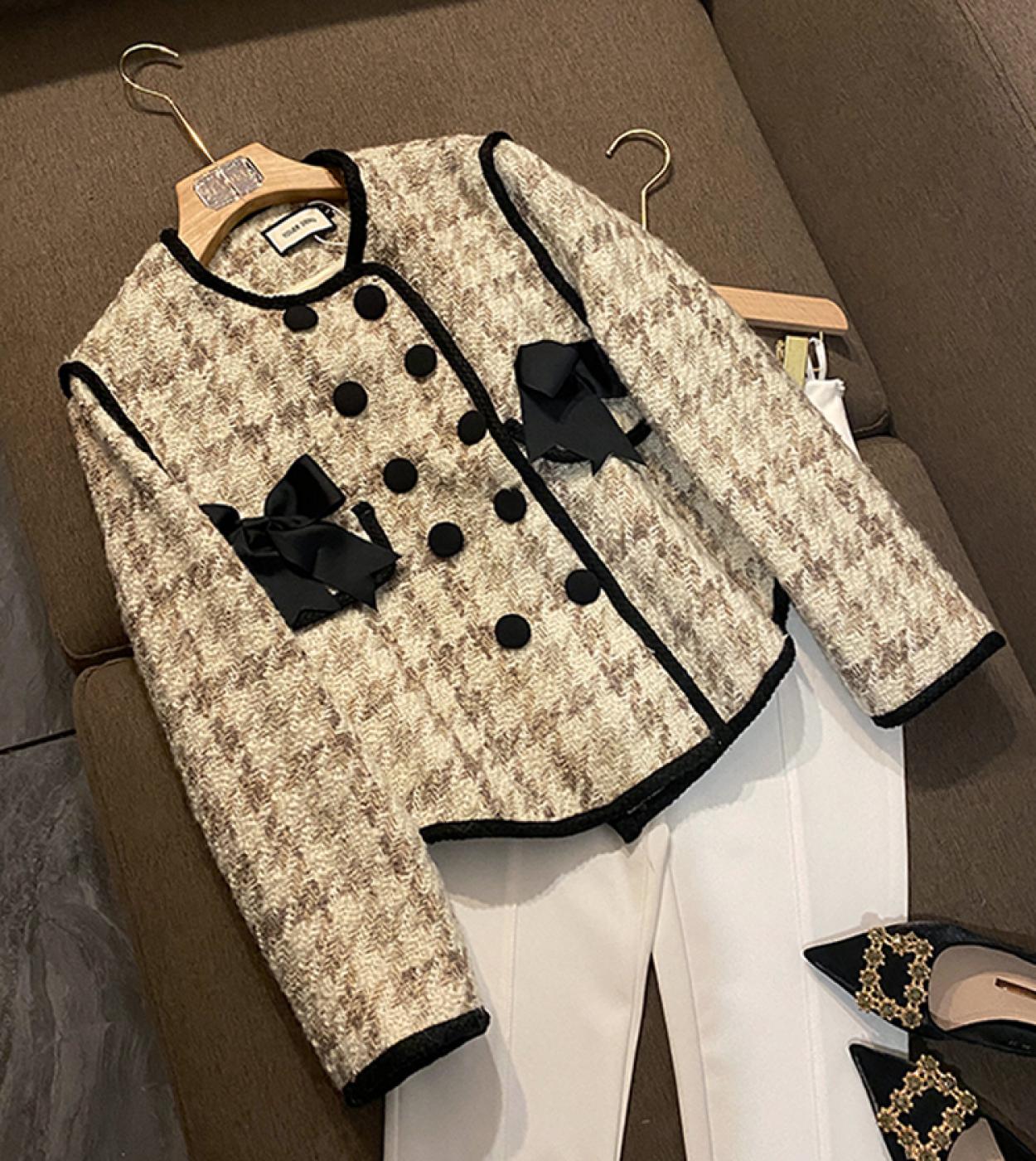 Trendy Products For  Autumn And Winter New Style Sweet Lovely Girl Temperament Bow Woolen Short Coat Loose Jacket