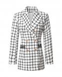 June Lipsnew Black And White Plaid Temperament Female Nail Bead Design Classic Suit Double Breasted Slim Fit Jacket