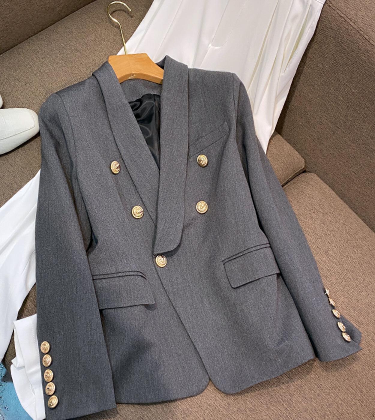  Star Style Womens Suit Jacket Fashion Lion Head Metal Buckle Double Breasted High Quality Green Fruit Color Suit O160j