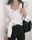 White Shirts For Women Chic Solid Square Collar Cropped Women Shirt Elegant Slim Women Long Sleeve Tops Blusas Fashion N