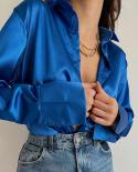 Casual Long Sleeve Satin Shirt Women 2022 Vintage Blue Purple Satin Blouse Women Tops Elegant Loose Button Shirts Blusas