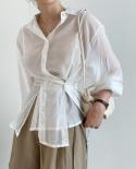 Chic Loose Long Sleeve Blouse Women Clothing Irregular White Sunscreen Shirt Women 2022 Fashion Casual Button Shirts Top