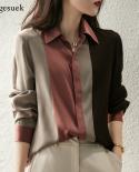 Vintage Long Sleeve Satin Women Blouse Autumn New Polo Collar Button Women Shirt Elegant Oversized Loose Tops Clothing N