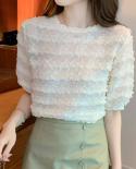 Summer Short Sleeve Lace Blouse Woman Elegant O Neck Solid Chiffon Shirts Tops Fashion Clothing Womens Shirts Chic Blus