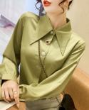 Vintage Silk Womens Shirt Casual Fashion Chic Collar Long Sleeve Satin Blouse Loose Office Lady Button Shirts Female To