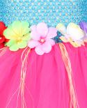 فستان توتو من عشب هاواي من Luau للبنات لحفلات أعياد الميلاد من حولا ملابس أطفال بناتي للهالوين أزياء الرقص على شكل زهرة أميرة D
