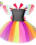 Rainbow Fairy Tutu Dress Outfit para niñas Disfraces de fiesta de Halloween para niños Vestidos de princesa elegantes con alas d