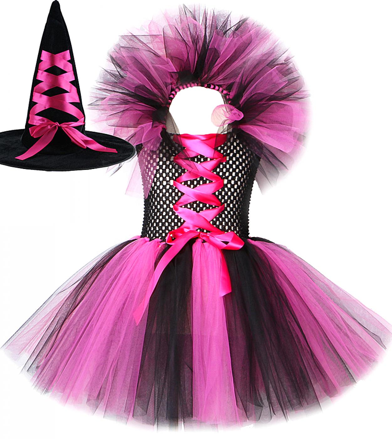Costume De Sorcière Halloween Pour Fille - Tutu, Accessoire Cheveux Et Baguette Magique, Taille 3-8 Ans