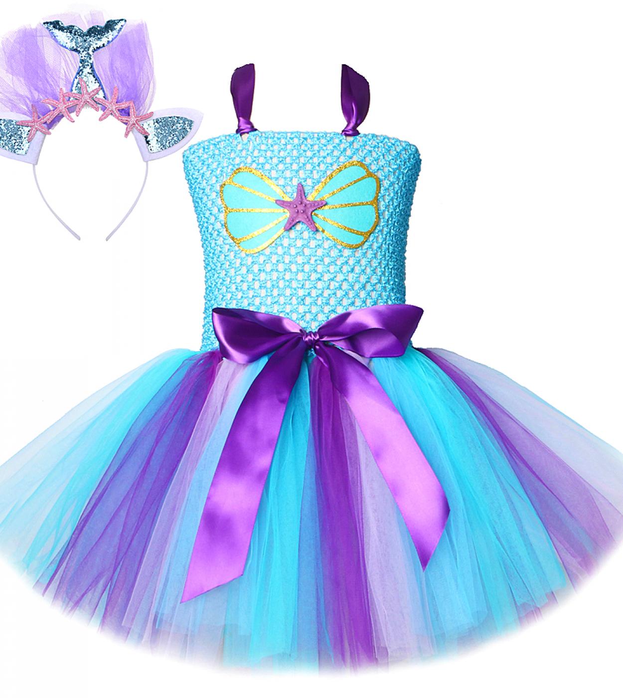 בת הים הקטנה שמלת טוטו תלבושת לילדות נסיכת ים משרתת שמלות לילדים מסיבת יום הולדת תחפושת תינוקת פעוט ג